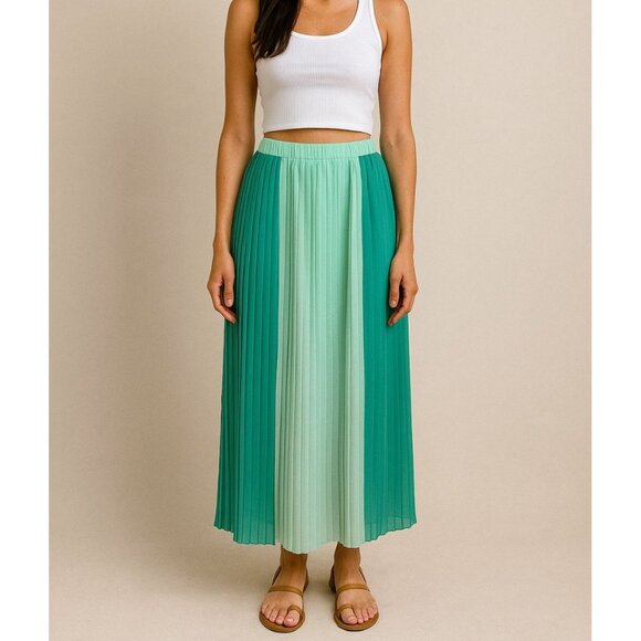 Women's TCEC Color Block Pleated Multi Split Maxi Skirt Size Medium Turquoise - Picture 1 of 11